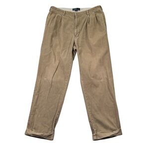 VINTAGE Polo Ralph Lauren Pants Mens 36x30 Tan Corduroy Straight Leg Pleated EUC